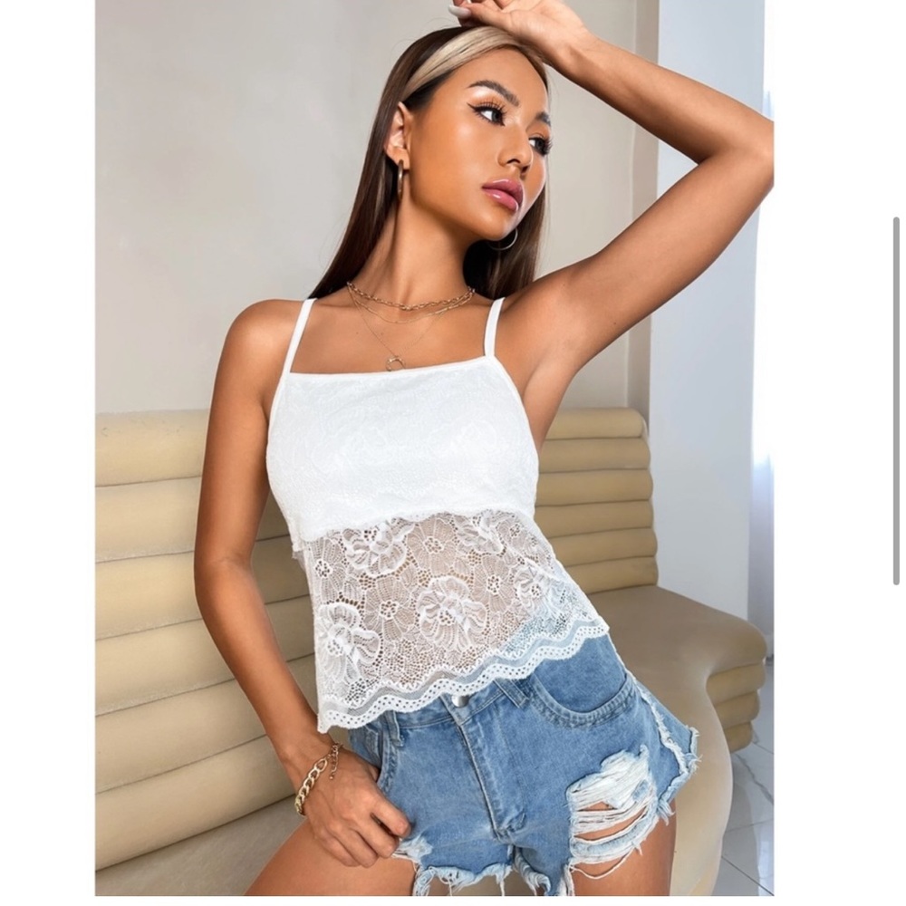 Butterfly Back White Lace Cami Top - Picture 5 of 7